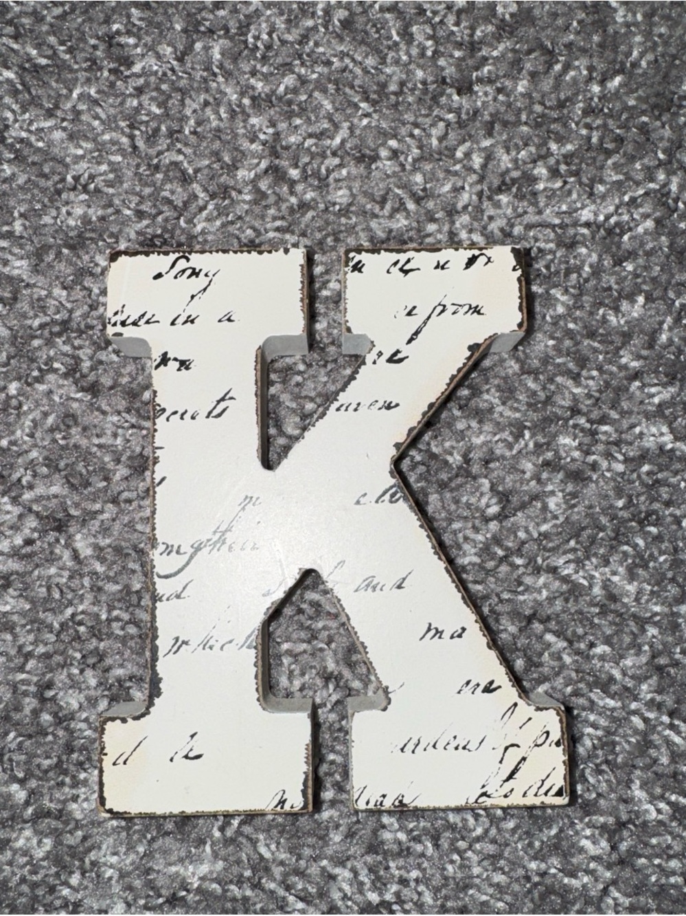 Decorative Letter K - White Script Print